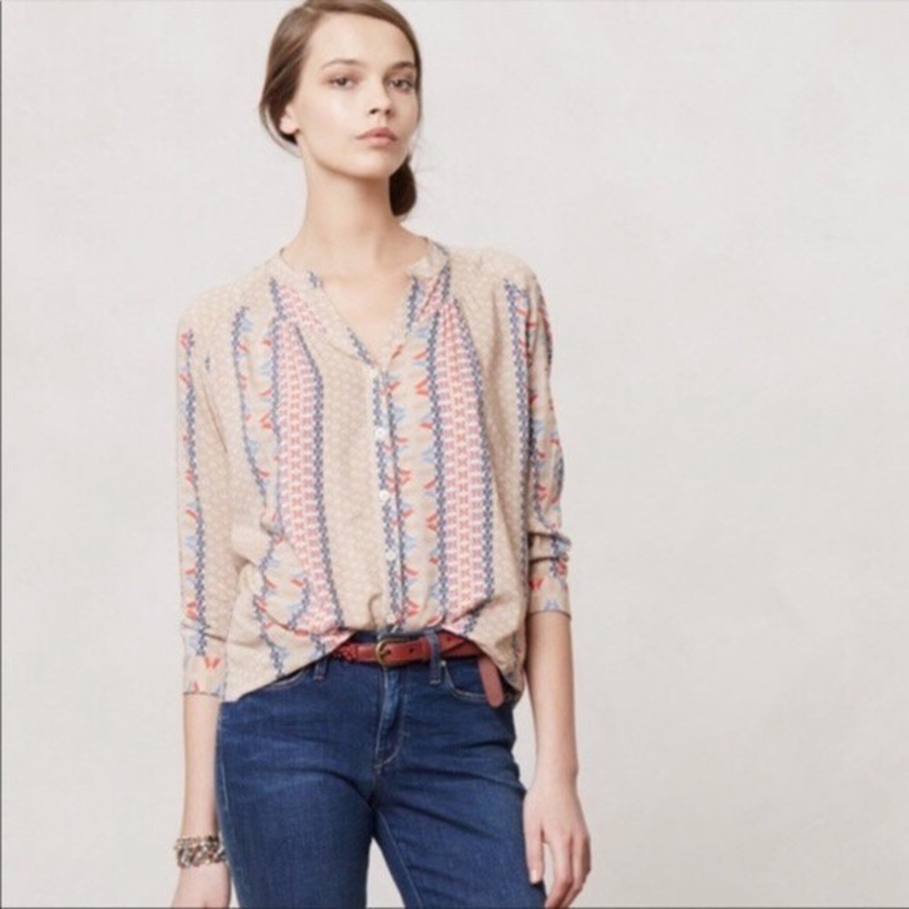 Anthropologie Maeve Sunset District Tan Button Blouse